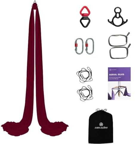 aum active Aerial Silks Yoga Swing Kit 11 Yards | Durable for Home Gymnastics Acrobatic Flying Yoga | Tricot Fabric with Hardware, Swivel & Guide(Rigging Point Up to 18ft)