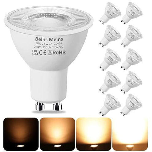 Levidon GU10 LED Bulbs Dimmable, Warm White 2700K, 50W Halogen Spotlight Replacement, 4.9W Dimmable GU10 LED Bulbs, 220-240V 355LM 38° Narrow Beam Angle - Pack of 10