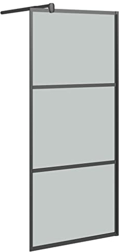 vidaXL Duschvägg 90x195cm halvfrostat ESG-glas svart