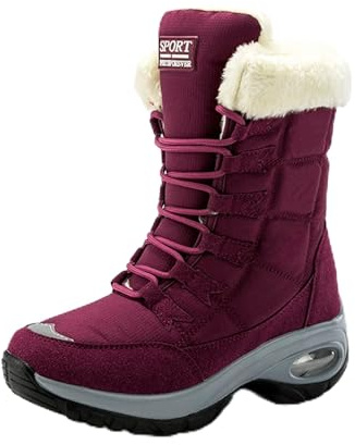 Hanani Snow Boots Womens Waterproof Warm Fur Lined Ankle Boots Winter Outdoor Lace Up Walking Boots Non-slip Air Cushion Boots for Women Red UK 5.5