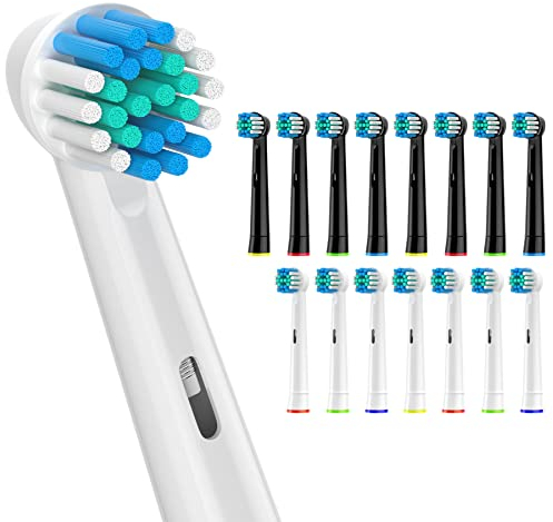 Sulkiwe Aufsteckbürsten Kompatibel mit Braun Oral b Elektrische Zahnbürste, Precision Clean Zahnbürstenaufsatz Geeignet für Oral-B Vitality Pro Genius X Teen TriZone, 16er(Weiß+Schwarz)