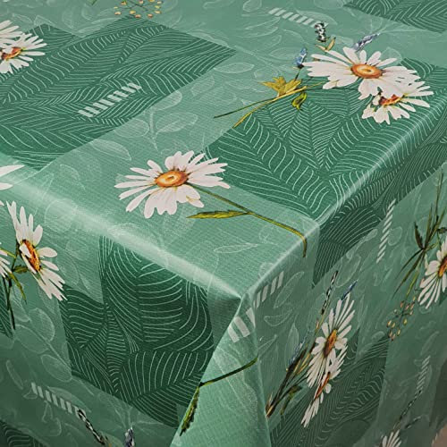 Wachstuch Wachstischdecke Tischdecke Grün Kamille Eckig 100 x 100 cm Gartentischdecke abwaschbar