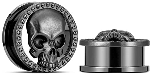 ERKUOO Lot de 2 écarteurs d'oreille en forme de tête de mort - 8 à 25 mm