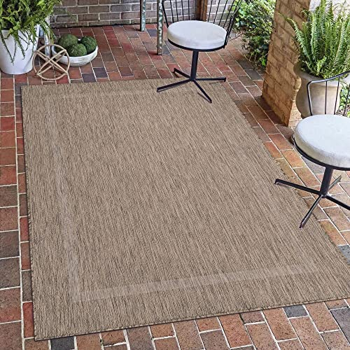 Carpetsale24 In- & Outdoor Teppich Wetterfest 60 x 100 cm Läufer Sisaloptik Braun - Teppich Waschbar, Wasserfest, Pflegeleicht und Flachgewebe - Ideal für Balkon, Garten, Terrasse und als Küchenläufer