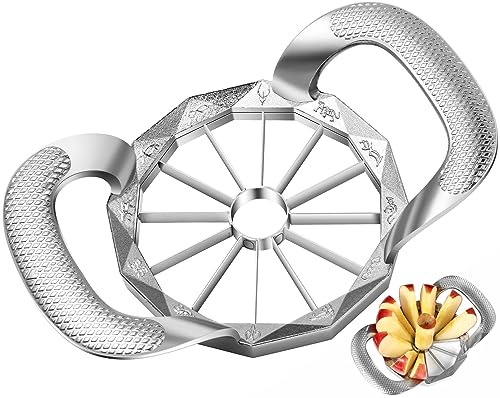LIIGEMI Affettatrice per mele, 12 fette in acciaio inox, tagliapela e divisore in acciaio inox, manico antiscivolo, regalo per la mamma, facile da usare.