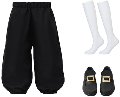 BPURB Traje Colonial para Niño Disfraz de Cosplay de Pirata Medieval para Niños Pantalones de Traje Renacentista (Pantalones con Calcetines Blancos hasta la Rodilla y Hebilla de Zapato Dorada)