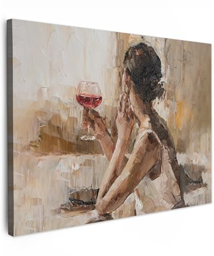 MuchoWow© Quadri Grandi Dimensioni 80x60 cm Quadretti Da Parete Quadro Moderno Camera Da Letto Stampa Foto Su Tela Soggiorno Con Cornice DecorazioniColore a olio - Donna - Vino