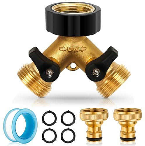 gaoduanluoluo 2 Voies 3/4 Y-Distributeur Raccord Tuyau D'arrosage, Robinet Double Machine a Laver, Adaptateur Tuyau Arrosage en Laiton, avec Robinets D'arrêt Individuelles (Or)