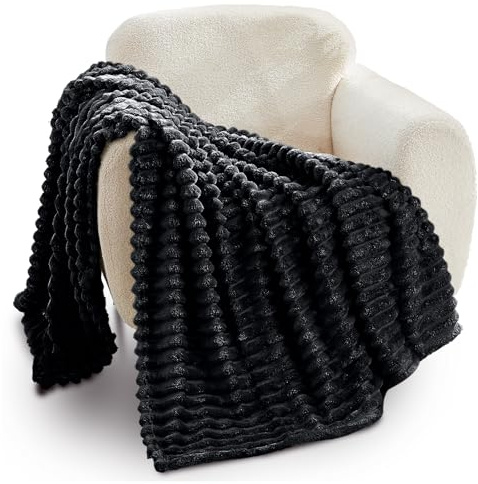 GC GAVENO CAVAILIA Fleece Throw Blanket | Soft Fluffy Throws For Sofas, Bed, Settee, Couch | Extra Warm Large Blanket Throw | Easycare, Anti Allergic | Double 150x200 Cm | Black
