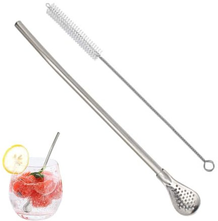 Cucchiaio di paglia – Cucchiaio multifunzione riutilizzabile | Cucchiaio filtrato in acciaio inox, colino di paglia, agitatore, cucchiaio multiuso per bambini, per caffè, foglie di tè sfuse, zuppa