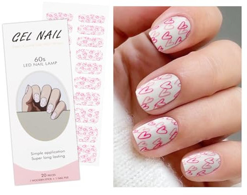 JMEOWIO Unghie Gel Adesive UV Cuore Rosso Bianco Smalto Adesivo per Unghie Gel Nail Stickers Decorazioni Unghie Nail Art Disegni