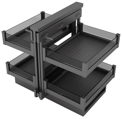Organizador extraíble de esquina ciega para armario gabinete de cocina con 4 cestas, compatible con apertura izquierda y derecha,estante deslizable cesta extraíble de 2 niveles, montaje inferior