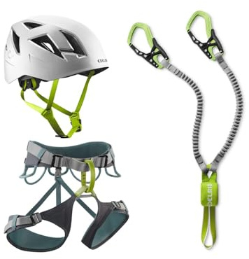 EDELRID Klettersteigset Kit mit Klettergurt Skye und Cable Kit sowie Kletterhelm Zodiac, Größe:L-XL
