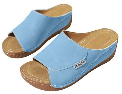 Zapatillas de estar por casa con tacón de cuña sandalias de cuña con suave velcro moda romano zapatos elegantes para mujer verano sandalias cómodas peeptoe mocasines transpirables ahuecados zapatos de