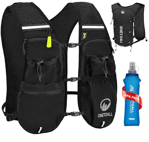 ONETOALL Running Vest Women with TPU Water Bottle 500ml, Lightweight Hydration Running Vests Mens, Reflective Running Backpack for Hiking Marathon Biking Sci