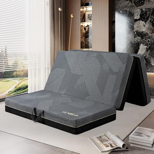 GEMBED Tri Folding Mattress Queen Size - Memory Foam Tri-fold Handle & Non-Slip Bottom, Portable Foldable Sofa Bed Floor Chair for Travel RV Camping Guest Yoga - 5.5 Inch, 78x58x5.5