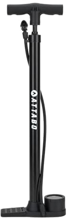 ATTABO WP.1 Bomba de pie con manómetro Digital LCD de hasta 160 PSI/11 Bar – Bomba de Bicicleta con Cabezal Universal para Presta, Schrader y Dunlop – Base Estable, Mango ergonómico, Manguera de 500