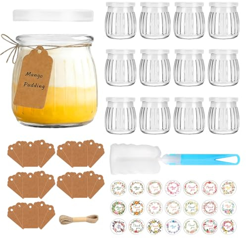 ZUSUZU 200ml Vasetti per Yogurt con Coperchio,Confezione da 12 Bicchieri da Dessert Trasparenti In Vetro,Riutilizzabili Vasetti Vetro Piccoli,Portatile Vasetti per Yogurt,Marmellata,Miele,Dessert