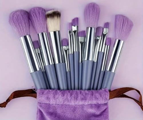 13 Pcs Makeup Brush Set with Travel Pouch – D.Sirez's Professional Synthetic Makeup Brushes for Foundation, Powder, Eyeshadow etc. – Soft Vegan Bristles, Perfect for Beginners & Gift Set (Purple)