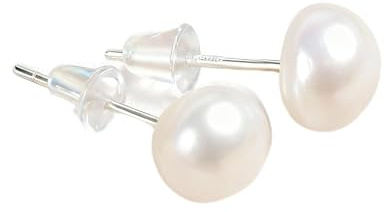 Etnirothbw Real Freshwater Pearl Earrings for Women, 7mm White Pearl Stud Earrings, 925 Sterling Silver Posts, Hypoallergenic Classic Pearl Jewellery Gift for Women, Birthday, Wedding or Anniversary