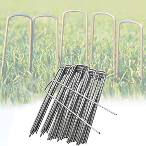 HUIOP HUIOP Clavijas de Tierra en Forma de U Acero Inoxidable, Extremos, Excelente Agarre, Clavijas Membrana Control, 50 Jardín, Estacas, Clavos para Césped, con Súper Poder Sujeción (4 * 15 cm 50