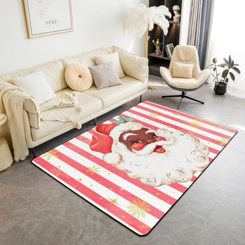 Homemissing Schwarzer Weihnachtsmann Modern Teppich Jungen Mädchen Vintage rot gestreift Teppich 150x200cm atmungsaktive weiche afroamerikanische Wetterfest Retro Schlafzimmer Dekor