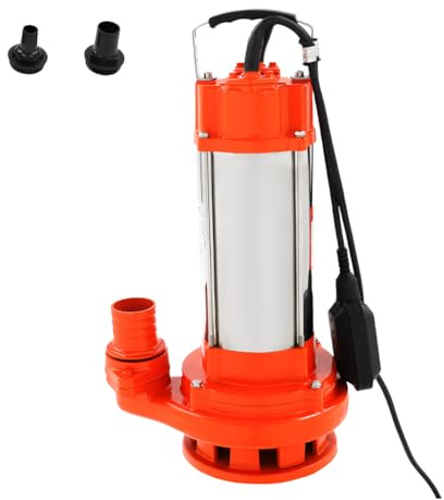 Pompa per acqua sporca, 2200 W, 26000 l/h, pompa sommergibile con interruttore a galleggiante, in acciaio inox, altezza di mandata 25 m, pompa fecale con maniglia, pompa con tritatutto (arancione)