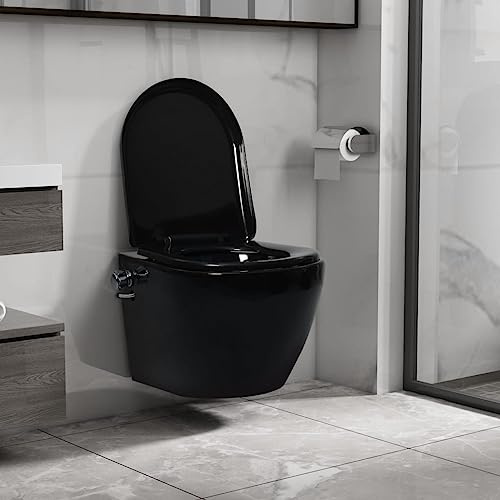 WC da parete, senza bordi, con funzione bidet, colore nero, in ceramica, con chiusura morbida, con bocchetta per la pulizia integrata, funzione doccia, bidet, WC, per il bagno, ristrutturazione