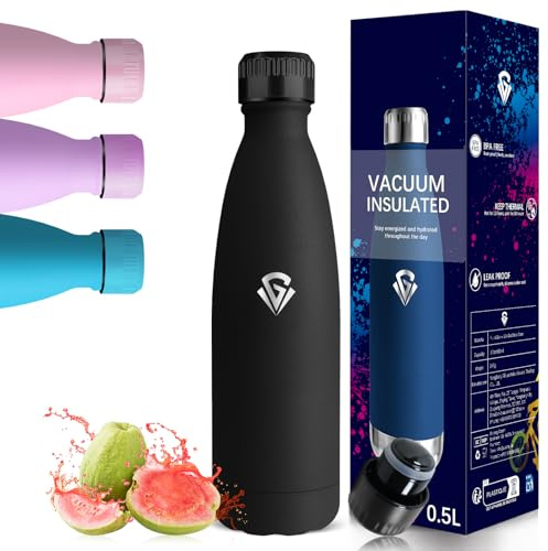 Mujigaga 500 ml Termisk Vattenflaska, Barnflaska Utan Läckage, BPA-fri, Isolerad Undervatten, Återanvändbar Vattenflaska i Rostfritt Stål för Arbete, Camping, Skola