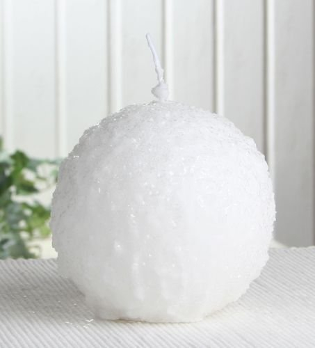CandleCorner Kugelkerze Schneeball, ca. 10 cm Ø, weiß mit Glitter, einzeln