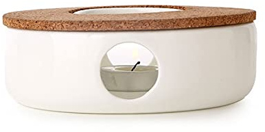 TEA SOUL Sehr eleganter Teekannenwärmer in Porzellan mit Korkständer. Die perfekte Unterstützung, um Deine Teekanne Immer warm zu halten, weiß, 15 cm