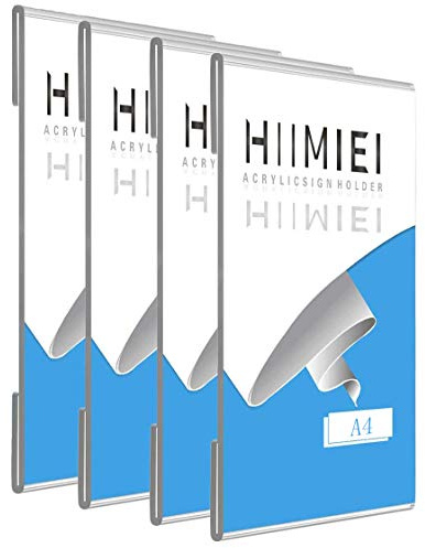 A4 Clear Acrylic Plexi Sign Holders with 3M Tape, Wall Sign Memo Document Menu Holder for Office, Home, Store, Restaurant-No Drilling (4 Pack)