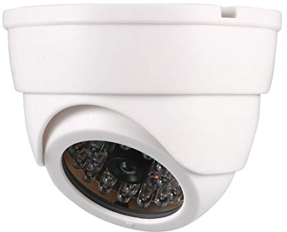 sourcing map Fake Security Camera Dummy Dome CCTV with Blinking Red LED Warning Light for Home Outdoor Indoor White