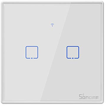 Interrupteur Mural Intelligent,Sonoff Interrupteur Connecté WiFi sans fil avec Contrôle à Distance&Contrôle RF,Compatible avec Alexa,Google Home,Interrupteur Tactile Avec Fonction de Temps(2 Gang)