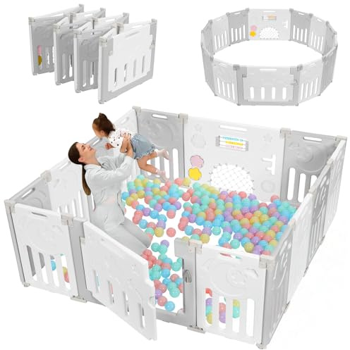 Dripex Baby Playpen for Baby and Toddlers, Large Folding Baby Pen with Adjustable Shape Plastic Playpen, Extended Sturdy Foldable Play Pen and Baby Fence Barrier Indoor Outdoor(14 Panels/60 X 60)