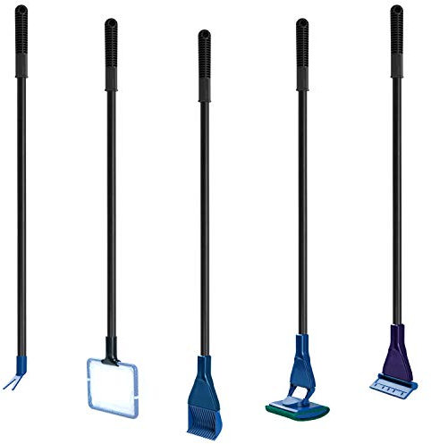 TOWEAR Acquario Fish Tank Clean Set - Rete da pesce, Rastrello di ghiaia, Forchetta per piante, Raschietto, Spugna, Maniglia, Connettore, Serbatoio di pesce Pulizia Strumenti Kit (5 in 1)