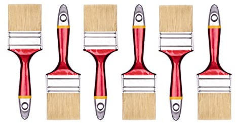 Hardy Working Tools 6-delars set med platta penslar, 60 mm, serie 33, ljusa naturborst och syntetfibrer. Målarpenselset med handtag i naturträ, 6 st. Lackeringspenselset