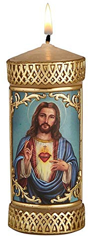 CB Church Supply Candle - Will and Baumer - Hand-Decorated Family Prayer Paraffin Devotional Candle with Decal, 4.75-Inch, Sacred Heart