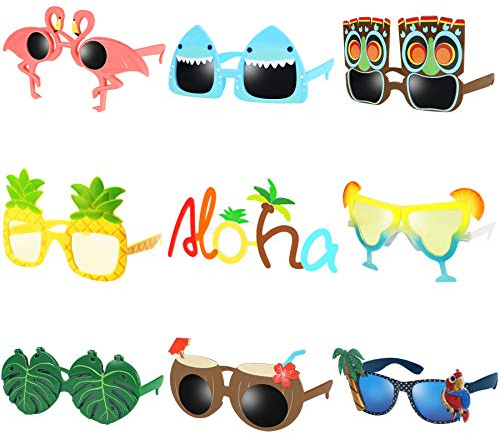 Ocean Line Luau Party Sunglasses - 9 Pairs Funny Hawaiian Glasses, Tropical Fancy Dress Props, Fun Summer Kids Party Favors, Beach Themed Party Supplies Decoration