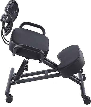 Ergonomic Kneeling Chair, Adjustable Posture Corrector Stool with Mesh Back Support and Thick Cushions for Home Office Desk, Black