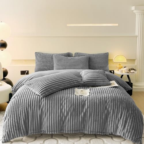 KEAYOO Ropa de cama de felpa de 135 x 200 cm, forro polar, extra cálido, para invierno con pelo largo (gris, 135 x 200 cm + 80 x 80 cm, 2 unidades)
