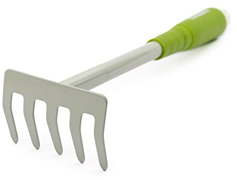 Mivos Petit Râteau à Fleurs en Acier avec 5 Dents - Râteau de Jardinage à Main pour Jardin Balcon Potager - Poignée Ergonomique - Largeur de Travail 85 mm