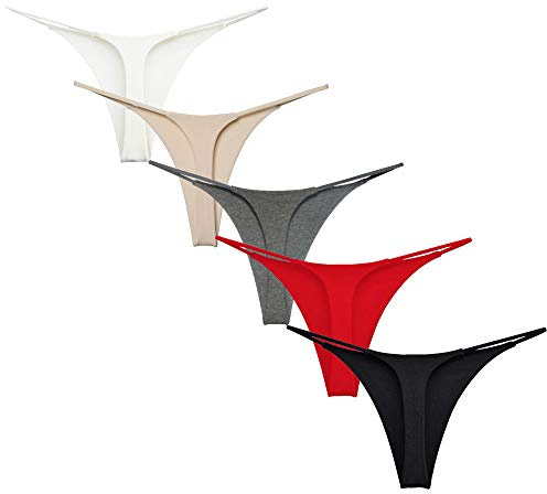 Acramy Damen Unterhosen Baumwolle String Unterwäsche Thong Tanga, 5er Pack (XL, Gruppe A)