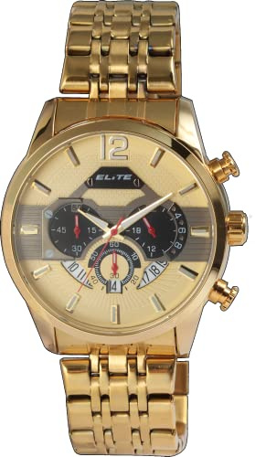 Elite Herren Armbanduhr Gold Analog Datum Chronograph Edelstahl Quarz