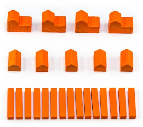 Waldfelsen® Hozfiguren: 4 Städte, 5 Siedlungen und 15 Straßen geeignet für Die Siedler (Farbe: Orange)
