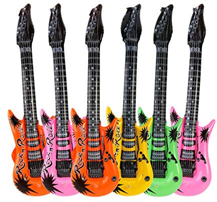 6 Pack Inflatable Guitar Rock Set, 36 Inch Inflatable Electric Guitar, Rock and Roll Party Favor for Karaoke Decor, Adults Kids Birthday Party and Photo Booth Props