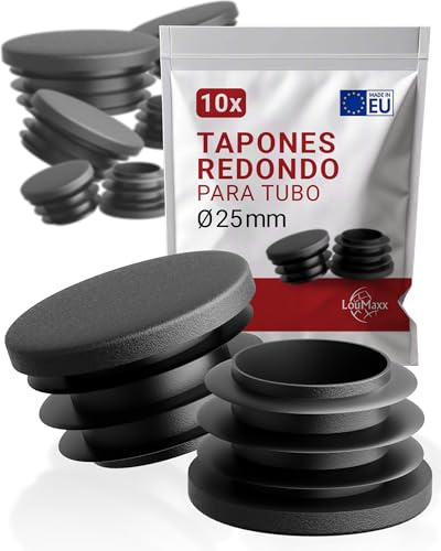 LouMaxx Lot de 10 Bouchons Ronds de 25 mm – Embouts de tuyaux et Patins de Meubles en Plastique Robuste – Résistants aux UV et aux intempéries – pour l'intérieur et l'extérieur – Noir