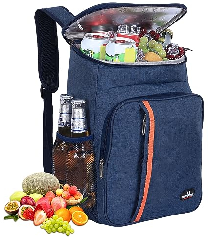 HEQUN 23L Kühlrucksack Thermo Rucksack Picknickrucksack Kühltasche Groß Isoliert Cooler Bag Perfekt für Picknicks, Strand Ausflüge, Wandern, Arbeiten &Familienausflüge (Navy Blau)