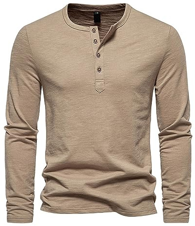 NOAGENJT Men Shirts Long Sleeve Casual Men's Casual Lightweight Vintage Long Raglan Sleeve Active Sports Baseball T-Shirts Khaki
