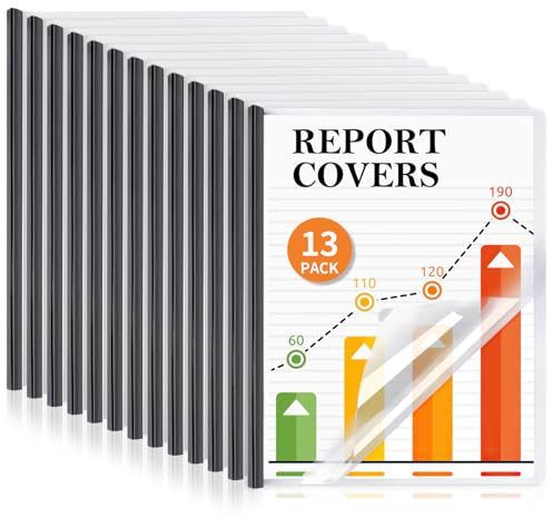 13 Pack Report Covers with Sliding Bar, Clear Report Covers for A4 and Letter Size Paper, Presentation Folders Resume Document Covers for School Office, Black